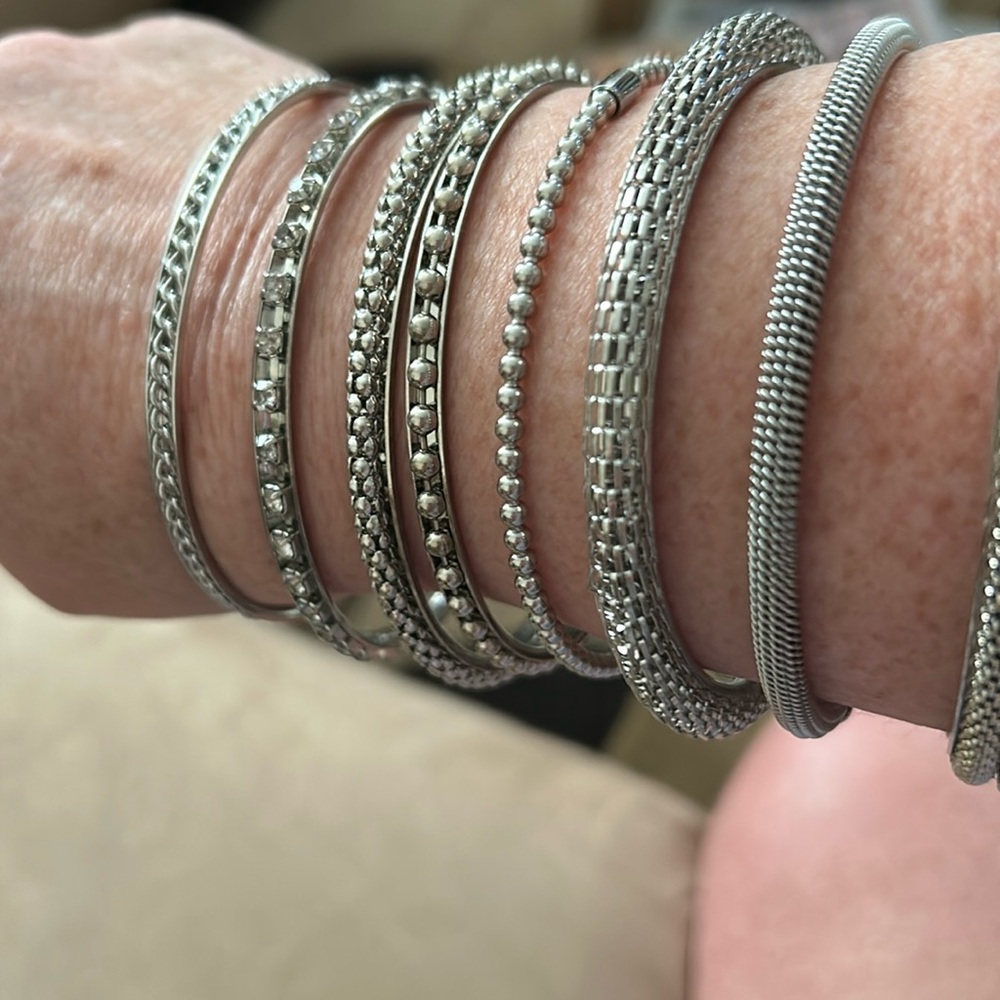 Eight Silver Bangles Different Styles - image 1